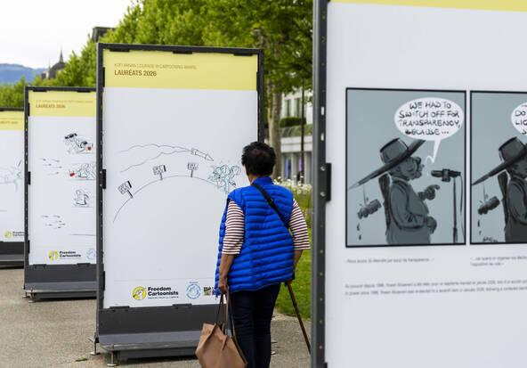 Dessin de presse: prix à Genève à une Palestinienne et un Ougandais