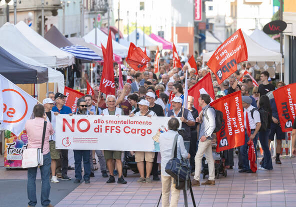 Manifestation à Chiasso contre le « démantèlement » de CFF Cargo