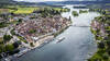 Trafic fluvial à l'arrêt sur le Rhin en aval de Stein am Rhein (SH)