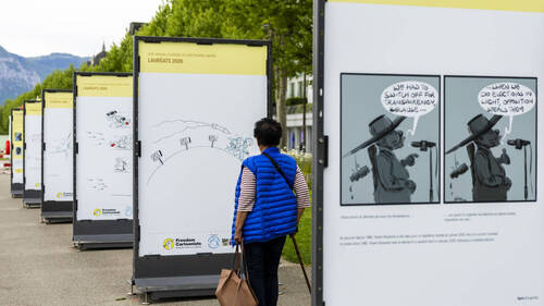 Dessin de presse: prix à Genève à une Palestinienne et un Ougandais