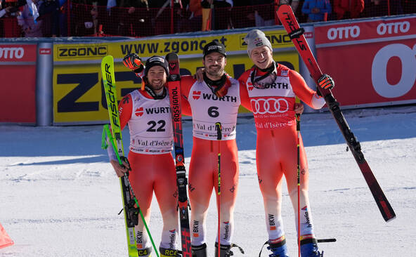 Triplé suisse au géant de Val d'Isère: Meillard, Aerni et Odermatt