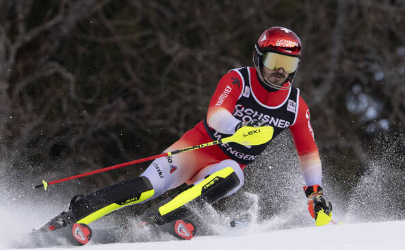 Loïc Meillard 2e de la première manche du slalom de Wengen