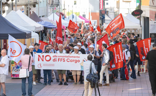 Manifestation à Chiasso contre le « démantèlement » de CFF Cargo