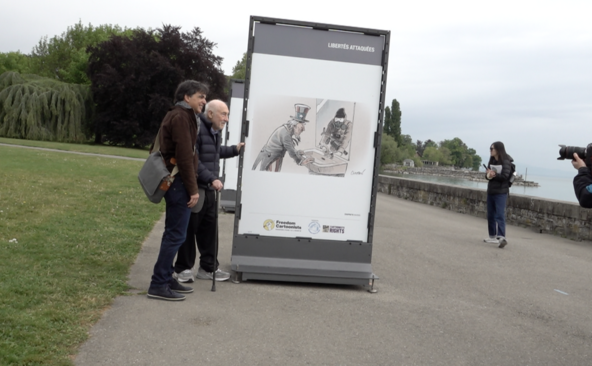 Sur le quai Wilson, des dessins de presse face au recul des libertés